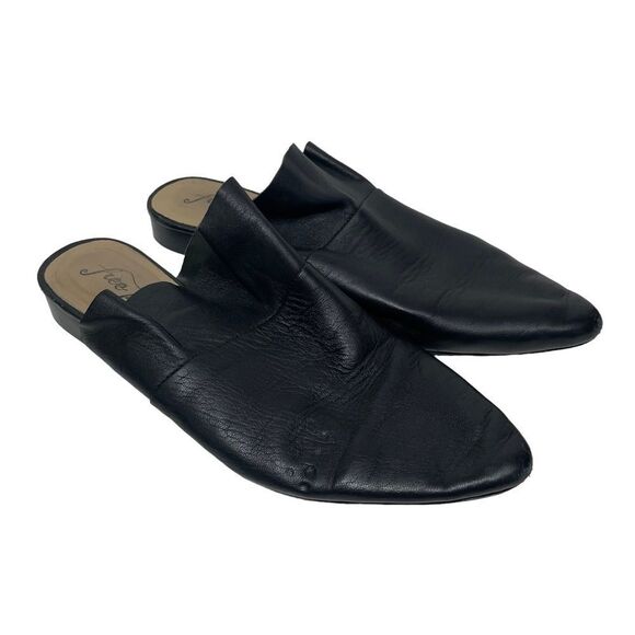 Free People Black Leather Slide On Pointed Toe Flats - Picture 1 of 9